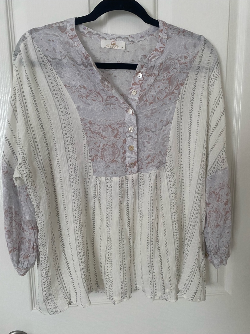 Sunland 17 Ivory Blouse with Purplish Floral Detail